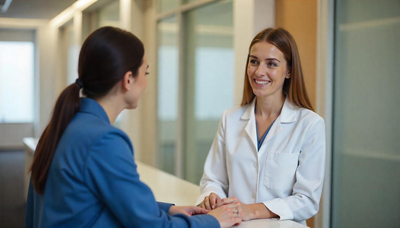 A dental practice reception desk during a busy clinic day